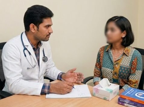 Dr. Tirumala Babu in consultation with a patient at Maruthi Hospital and Diagnostics, Guntur