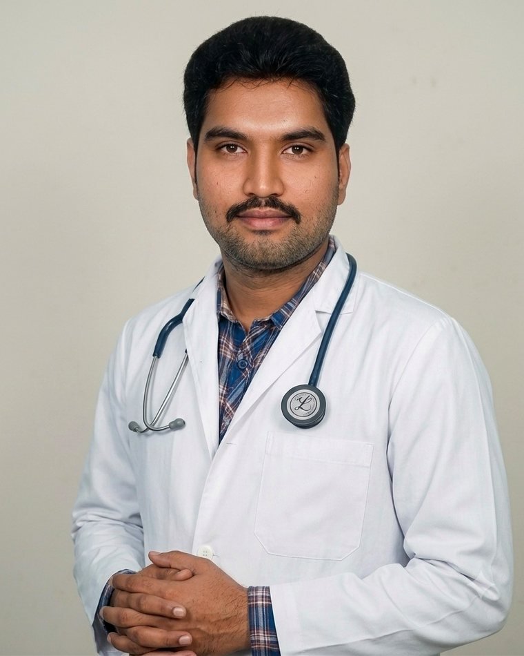 Dr. Manchikalapudi Tirumala Babu, M.B.B.S., M.D. (Psychiatry), Neuropsychiatric Consultant in Guntur, in a white coat